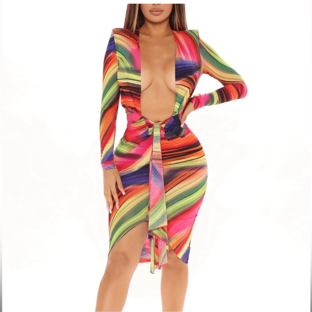 Multicolor Striped Women's Dress sz L NWT